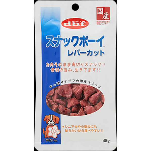 【注意事項】 ・メーカーの都合等により、パッケージ及び内容量、生産地、などが変更される場合がございます。ご了承ください。 ・当店では地球環境への配慮およびお手頃価格での商品の提供のため、簡易的な梱包とさせていただいております。 ・箱潰れなど、製品をご利用いただくのに問題がない場合の返品・交換対応はお受けできません ※期限のある商品について ・賞味期限や消費期限がある商品については、すべて期限まで2ヶ月以上のものを取り扱っております。個別のお問い合わせはご遠慮いただきますようお願い申し上げます。 ・期限が迫った商品は、別途アウトレット商品として販売させていただいております。 商品説明■　商品特徴鶏レバーをひとくちサイズにカットした食べやすい犬用スナックです。お肉本来の味を小さな一粒の中にぎゅっと凝縮しました。 4970501033455■　原材料鶏レバー、ビーフエキス、食塩、グリセリン（植物性）、プロピレングリコール、保存料（ソルビン酸K）、酸化防止剤（ビタミンC）、発色剤（亜硝酸Na）■　メーカーデビフペット■　広告文責ライフジェネレーション株式会社 TEL:06-6809-2484