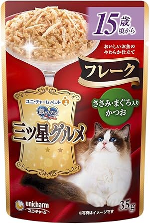 【!!クーポン配布中!!】 【同梱不可】【16個セット】 ユニ・チャーム 銀のスプーン三ツ星グルメパウチフレーク15歳頃からささみ・まぐろ入りかつお35g