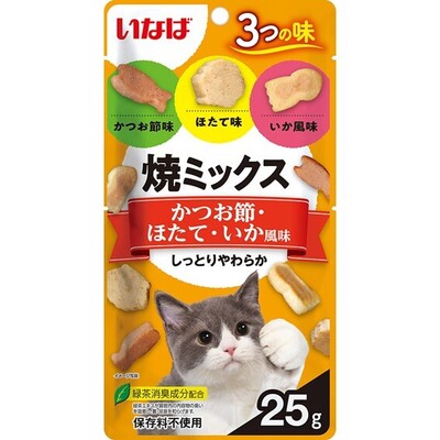 【同梱不可】【24個セット】いなばペットフード 焼ミックスかつお節・ほたて・いか風味25g