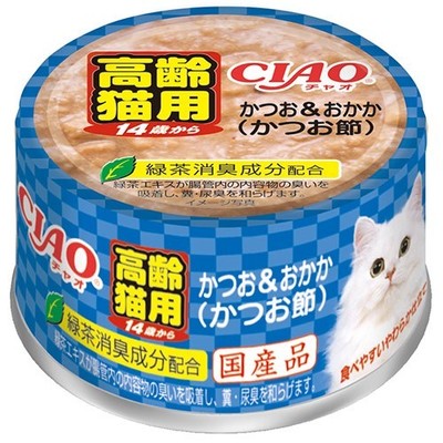 【注意事項】 ・メーカーの都合等により、パッケージ及び内容量、生産地、などが変更される場合がございます。ご了承ください。 ・当店では地球環境への配慮およびお手頃価格での商品の提供のため、簡易的な梱包とさせていただいております。 ・箱潰れなど、製品をご利用いただくのに問題がない場合の返品・交換対応はお受けできません ※期限のある商品について ・賞味期限や消費期限がある商品については、すべて期限まで2ヶ月以上のものを取り扱っております。個別のお問い合わせはご遠慮いただきますようお願い申し上げます。 ・期限が迫った商品は、別途アウトレット商品として販売させていただいております。 商品説明■　商品特徴高齢猫の健康に配慮し、キトサン、タウリン、オリゴ糖配合。 歯の弱くなってきた猫ちゃんも食べやすいペーストタイプ。 4901133061653■　原材料かつお、かつお節、かつお節エキス、糖類（オリゴ糖等）、コラーゲンペプチド、植物性油脂、増粘剤（加工でん粉、増粘多糖類）、ミネラル類、キトサン、調味料（アミノ酸）、ビタミンE、タウリン、紅麹色素、緑茶エキス■　発売元、製造元、輸入元又は販売元いなばペットフード■　広告文責 ライフジェネレーション株式会社 TEL:06-6809-2484
