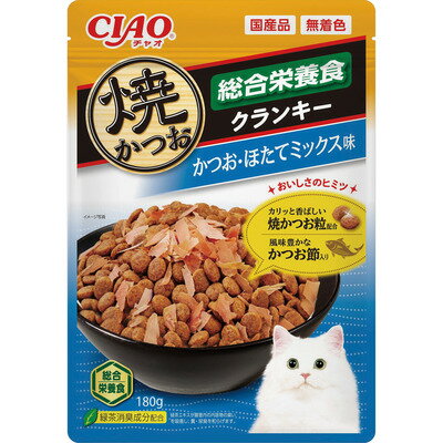 【同梱不可】【3個セット】 いなばペットフード CIAO　焼かつおクランキー　総合栄養食　かつお節入り　かつお・ほたてミックス味 180g