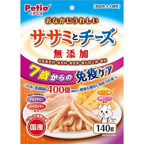 【同梱不可】【10個セット】ペティオおなかにうれしい無添加ササミとチーズ7歳からの免疫ケア140g