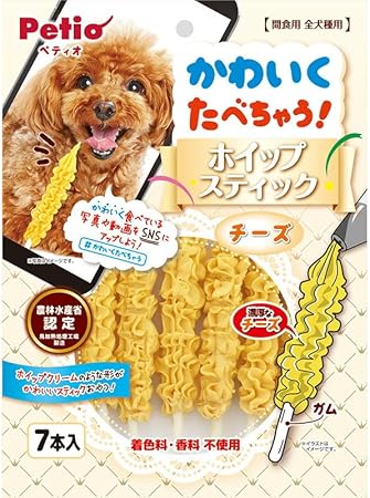 【注意事項】 ・メーカーの都合等により、パッケージ及び内容量、生産地、などが変更される場合がございます。ご了承ください。 ・当店では地球環境への配慮およびお手頃価格での商品の提供のため、簡易的な梱包とさせていただいております。 ・箱潰れなど、製品をご利用いただくのに問題がない場合の返品・交換対応はお受けできません ※期限のある商品について ・賞味期限や消費期限がある商品については、すべて期限まで2ヶ月以上のものを取り扱っております。個別のお問い合わせはご遠慮いただきますようお願い申し上げます。 ・期限が迫った商品は、別途アウトレット商品として販売させていただいております。 商品説明■　商品特徴●ホイップクリームのような形がかわいいスティック型おやつです。 ●かわいく食べている写真や動画をSNSにアップしよう！ ●着色料・香料不使用、素材の味が楽しめて芯までおいしく食べられます。 4903588142215■　原材料さつまいも、牛皮、チーズ、加工でんぷん、グリセリン■　発売元、製造元、輸入元又は販売元ペティオ■　広告文責 ライフジェネレーション株式会社 TEL:06-6809-2484