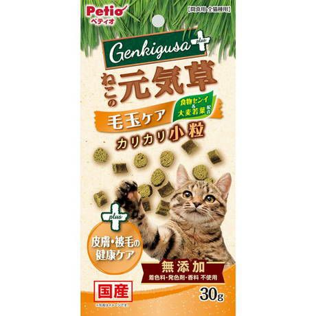 【同梱不可】【3個セット】ペティオねこの元気草プラス毛玉＆皮膚・被毛の健康ケアカリカリ小粒30g