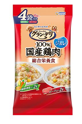【注意事項】 ・メーカーの都合等により、パッケージ及び内容量、生産地、などが変更される場合がございます。ご了承ください。 ・当店では地球環境への配慮およびお手頃価格での商品の提供のため、簡易的な梱包とさせていただいております。 ・箱潰れなど、製品をご利用いただくのに問題がない場合の返品・交換対応はお受けできません ※期限のある商品について ・賞味期限や消費期限がある商品については、すべて期限まで2ヶ月以上のものを取り扱っております。個別のお問い合わせはご遠慮いただきますようお願い申し上げます。 ・期限が迫った商品は、別途アウトレット商品として販売させていただいております。 商品説明■　商品特徴●ウェットタイプの成犬用総合栄養食ドッグフード ●100％国産の良質な鶏肉*を調理(*鶏肉原料において) ●美味しい鶏ささみ入りレトルトパウチ ●ドライタイプやソフトタイプのフードと混ぜやすいジュレタイプ 4520699628133■　原産国日本■　発売元、製造元、輸入元又は販売元ユニ・チャーム■　広告文責 ライフジェネレーション株式会社 TEL:06-6809-2484