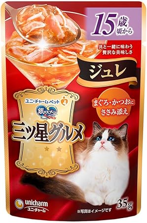 乐天商城 - 【同梱不可】【16個セット】 ユニ・チャーム 銀のスプーン三ツ星グルメパウチジュレ15歳頃からまぐろ・かつおにささみ添え35g