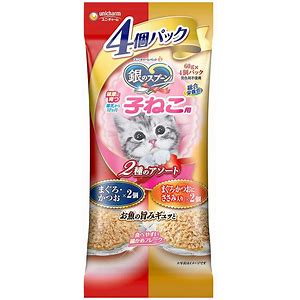 【同梱不可】【30個セット】 ユニ・チャーム 銀のスプーンパウチ健康に育つ子ねこ用2種のアソート60g×4個