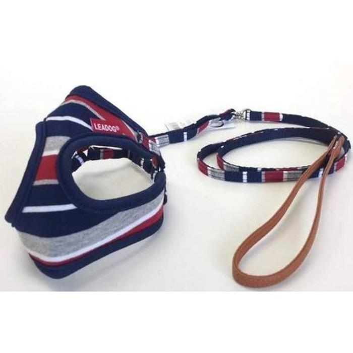 【同梱不可】リードッグ LEADOGパステルボーダーフロントハーネスリードSネイビー