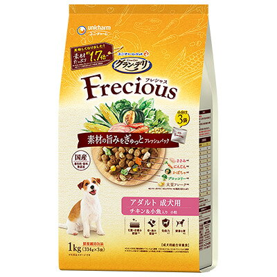 Rakuten - 【同梱不可】【8個セット】ユニ・チャームグラン・デリFreciousアダルト チキン＆小魚入り 1kg