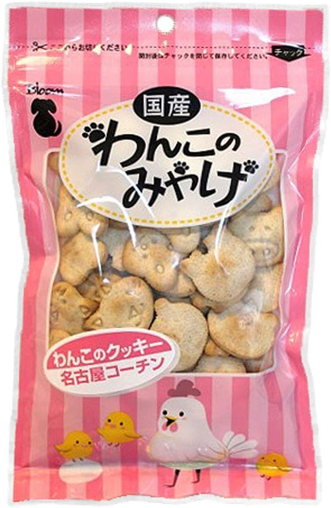 【注意事項】 ・メーカーの都合等により、パッケージ及び内容量、生産地、などが変更される場合がございます。ご了承ください。 ・当店では地球環境への配慮およびお手頃価格での商品の提供のため、簡易的な梱包とさせていただいております。 ・箱潰れなど、製品をご利用いただくのに問題がない場合の返品・交換対応はお受けできません ※期限のある商品について ・賞味期限や消費期限がある商品については、すべて期限まで2ヶ月以上のものを取り扱っております。個別のお問い合わせはご遠慮いただきますようお願い申し上げます。 ・期限が迫った商品は、別途アウトレット商品として販売させていただいております。 Bloom わんこのクッキー 名古屋コーチン＆りんご入り 80g×6個セット ■　商品詳細名古屋コーチンとりんごを入れて焼き上げた無添加クッキー 粉末や鶏肉エキス、香料は一切使わずに、本物の名古屋コーチンとりんごを練りこんだクッキー。 国内製造にこだわり、添加物も一切使っていません。 4589572590370■　原材料小麦粉・鶏肉・りんご・米油■　使用上の注意・本品は犬用のおやつです。用途をお守りください。 ・幼児・子供の手の届かない所に保存してください。 ・乾燥剤は食品ではありません。与えないでください。 ・わんちゃんの食べ方や習性によっては喉に詰まらせる事もありますので、必ず観察しながら与えてください。 ・3か月未満の洋犬には与えないでください。■　メーカーBloom■　広告文責ライフジェネレーション株式会社 TEL:06-6809-2484