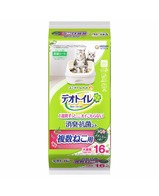 【同梱不可】【6個セット】 ユニ・チャーム デオトイレ複数ねこ用ふんわり香る消臭・抗菌シートボタニカルの香り 16枚