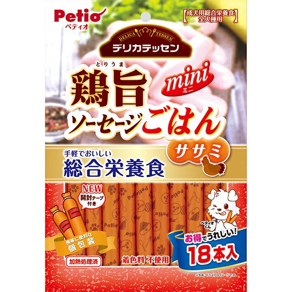 【同梱不可】ペティオ デリカテッセン　総合栄養食　鶏旨　ミニソーセージごはん　ササミ 18本入