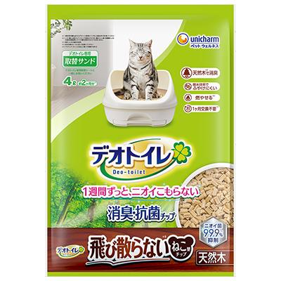 【同梱不可】ユニ・チャーム デオトイレ消臭・抗菌チップ天然木　飛び散らないねこ型チップ4．0L