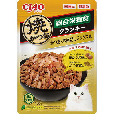 【同梱不可】【24個セット】いなばペットフード CIAO　焼かつおクランキー　総合栄養食　かつお節入り　かつお・本格だしミックス味 180g