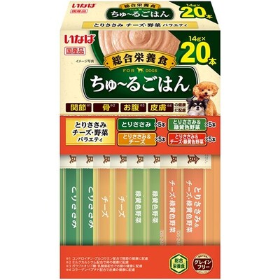 【同梱不可】【4個セット】 いなばペットフード ちゅーるごはん（BOX）　とりささみチーズ・野菜バラエティ14g×20P