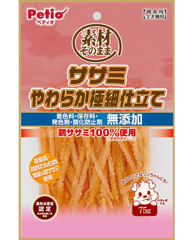 【注意事項】 ・メーカーの都合等により、パッケージ及び内容量、生産地、などが変更される場合がございます。ご了承ください。 ・当店では地球環境への配慮およびお手頃価格での商品の提供のため、簡易的な梱包とさせていただいております。 ・箱潰れなど、製品をご利用いただくのに問題がない場合の返品・交換対応はお受けできません ※期限のある商品について ・賞味期限や消費期限がある商品については、すべて期限まで2ヶ月以上のものを取り扱っております。個別のお問い合わせはご遠慮いただきますようお願い申し上げます。 ・期限が迫った商品は、別途アウトレット商品として販売させていただいております。 商品説明■　商品詳細 鶏ササミ本来の味わいが楽しめる！極細切りだから何度も食べられてワンちゃん大満足！ 4903588146619■　原材料鶏ササミ、グリセリン■　メーカー株式会社ペティオ■　広告文責 ライフジェネレーション株式会社 TEL:06-6809-2484　