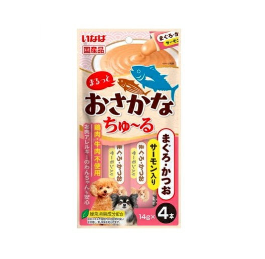 狗粮 - 【同梱不可】【6個セット】 いなばペットフード まるっとおさかなちゅーる まぐろ・かつお サーモン入り 14g×4P