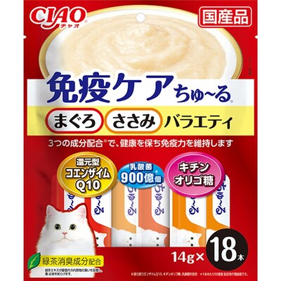 【同梱不可】【8個セット】 いなばペットフード株式会社 CIAO 免疫ケアちゅーる まぐろ・とりささみバラエティ 14g×18P