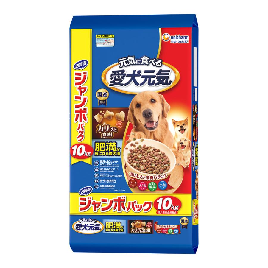 【同梱不可】 ユニ・チャーム株式会社 愛犬元気　肥満が気になる愛犬用ビーフ・ささみ・緑黄色野菜・小魚入り10kg
