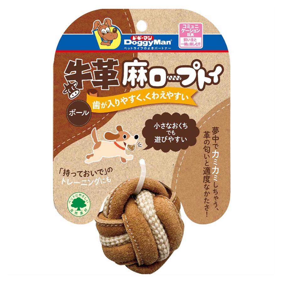 【注意事項】 ・メーカーの都合等により、パッケージ及び内容量、生産地、などが変更される場合がございます。ご了承ください。 ・当店では地球環境への配慮およびお手頃価格での商品の提供のため、簡易的な梱包とさせていただいております。 ・箱潰れなど、製品をご利用いただくのに問題がない場合の返品・交換対応はお受けできません ※期限のある商品について ・賞味期限や消費期限がある商品については、すべて期限まで2ヶ月以上のものを取り扱っております。個別のお問い合わせはご遠慮いただきますようお願い申し上げます。 ・期限が迫った商品は、別途アウトレット商品として販売させていただいております。 商品説明■　商品特徴●小さなお口でもくわえやすいサイズのボールです。 ●異なる素材のロープを組み合わせました。 ●持っておいで遊びにピッタリです。 4976555859089■　材質本体：牛革 ロープ：コットン、麻■　メーカードギーマンハヤシ■　広告文責ライフジェネレーション株式会社 TEL:06-6809-2484