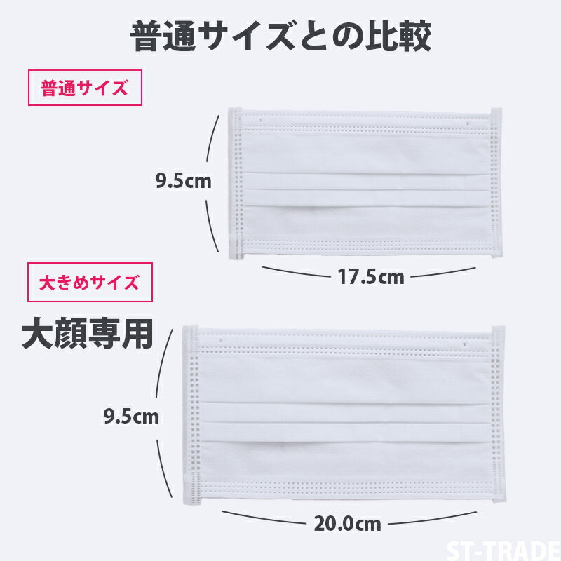 大きめサイズ　400枚入り　不織布マスク　横幅200mm【ST-TRADE大きめサイズマスク400枚入り（一年分）】ゴム紐取れない大人マスク 使い捨てマスク 不織布 マスク 使い捨て 花粉 メルトブロー不織布 大人用マスク3層フィルター構造