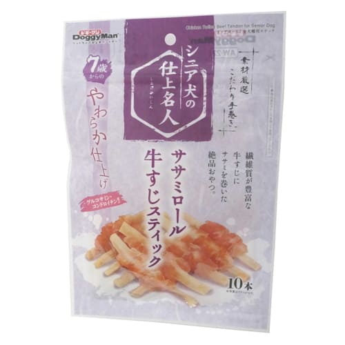 Chicken Breast - シニア犬の仕上名人 ササミロール牛すじスティック 10本ドギーマン 犬 おやつ ささみ 巻 ロール 牛すじ 牛皮 やわらか シニア