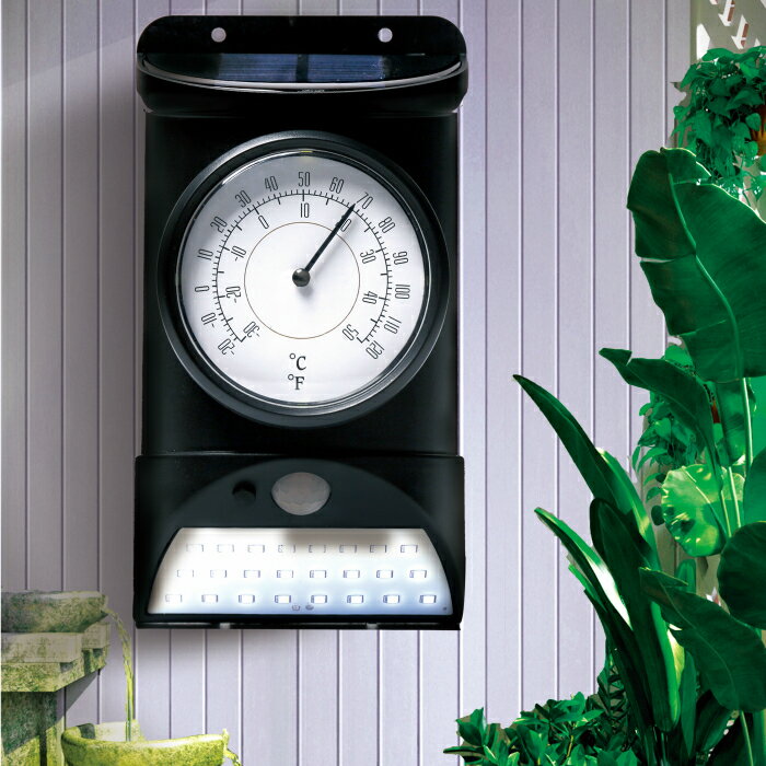 人感センサーライト LED 人感 センサー ソーラー充電 ライト 温度計 付き 屋外仕様 人感センサー 防水 ..