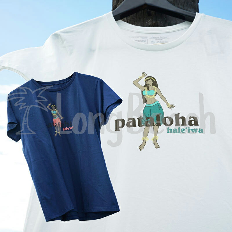 ≪正規品≫≪patagonia pataloha HALEIWA HONOLULU 限定 レディース Tシャツ≫パタゴニア パタロハ フラガール ホワイト/ネイビー 店舗即売り切れ商品