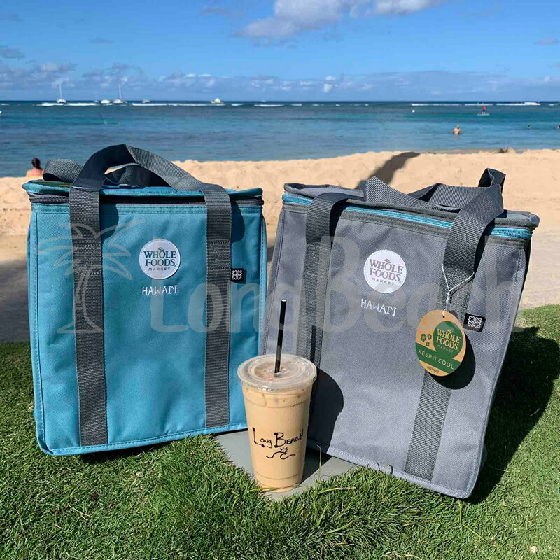 WHOLE FOODS MARKET ホールフーズマーケット クーラーバッグ BOXタイプ【ハワイ限定】 グレー / ブルー HAWAII ハワイ 大きめ 便利なサイドポケット付き 大きなペットボトルも収納可能 / エコバッグ【ハワイ直輸入】【正規品】のサムネイル
