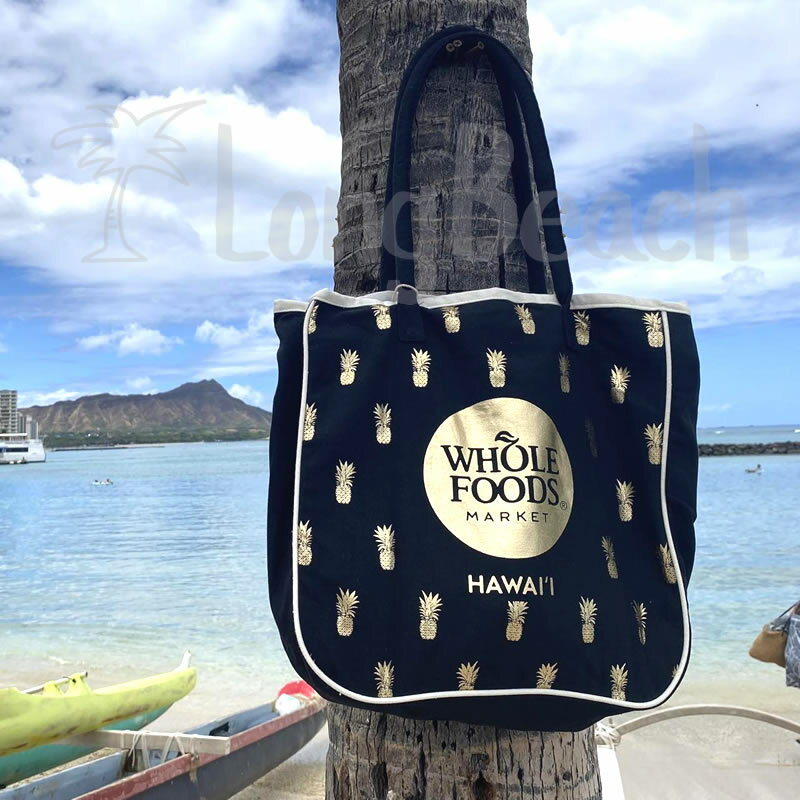 【予約】WHOLE FOODS MARKET ホールフーズマーケット ハワイ エコバッグ トートバッグ【ハワイ限定】ブラックxゴールド / パイナップル デザイン / ワンサイズ【ハワイ直輸入】【正規品】のサムネイル