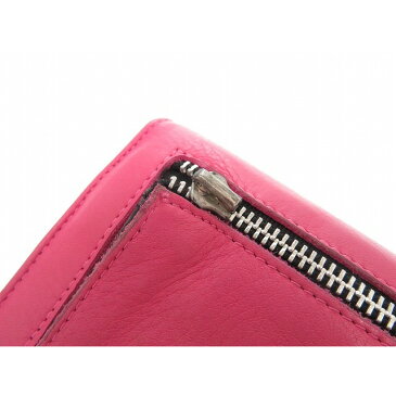 クロムハーツ 長財布 レザー ピンク WAVE ウォレット クロスボールボタン 財布 0227 【中古】 Chrome Hearts