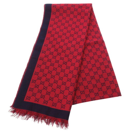 美品 グッチ GG柄 ウール レッド ネイビー ストール 0780【中古】GUCCI 美品 グッチ GG柄 ウール レッド ネイビー ストール 0780【中古】GUCCI
