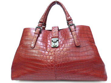 新品同様 ボッテガヴェネタ マットクロコ ハンドバッグ 0529 【中古】定価336万円 BOTTEGA VENETA クロコダイル メンズ レディース レッド 赤