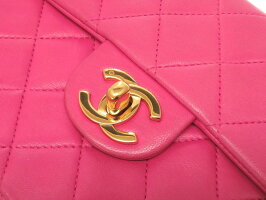 美品 シャネル ラムスキン ピンク マトラッセ ココマーク ターンロック ゴールドチェーン ショルダーバッグ バッグ 0388 【中古】 CHANEL