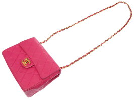 美品 シャネル ラムスキン ピンク マトラッセ ココマーク ターンロック ゴールドチェーン ショルダーバッグ バッグ 0388 【中古】 CHANEL