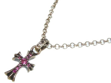 美品 クロムハーツ ピンクサファイヤ CHクロス ベビーファット シルバー925 ネックレス アクセサリー 0203 【中古】 CHROME HEARTS メンズ