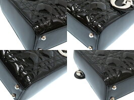 未使用 ディオール レディディオール カナージュ 2WAY ショルダー ハンドバッグ パテントレザー ブラック シルバー金具 黒 0225【中古】Dior ストラップ付