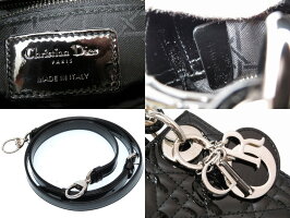 未使用 ディオール レディディオール カナージュ 2WAY ショルダー ハンドバッグ パテントレザー ブラック シルバー金具 黒 0225【中古】Dior ストラップ付