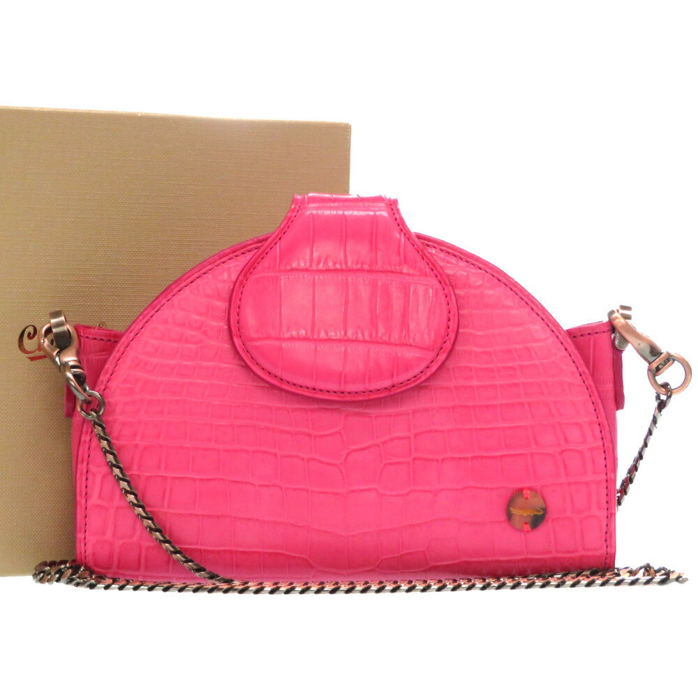 未使用 チビナイル 2WAY チェーン クラッチバッグ ショルダーバッグ クロコダイル ピンク 0189【中古】CIVINILE
