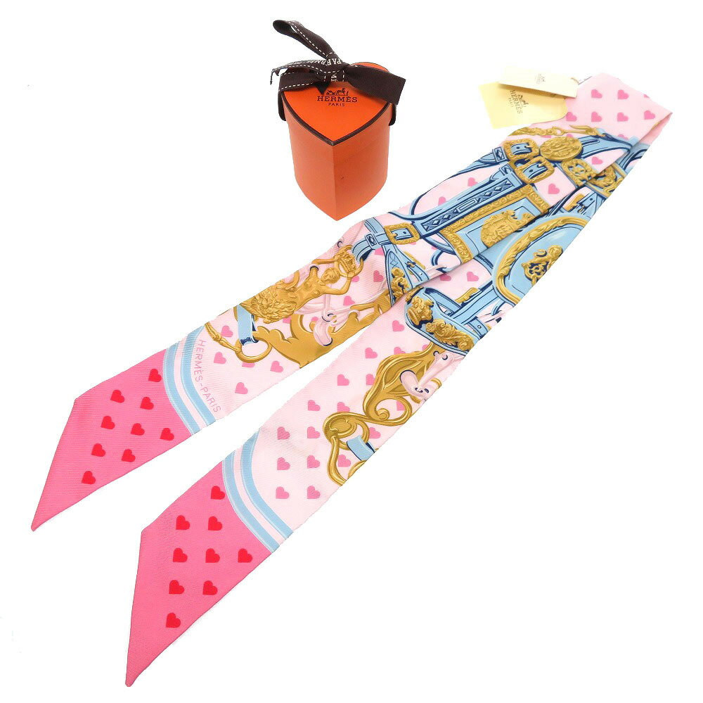 未使用 エルメス ブリッド ドゥ ガラ ラヴ ハートツイリー スカーフ シルク100％ ローズペール ブルーグラシエ ローズ 0190 【中古】 HERMESのサムネイル