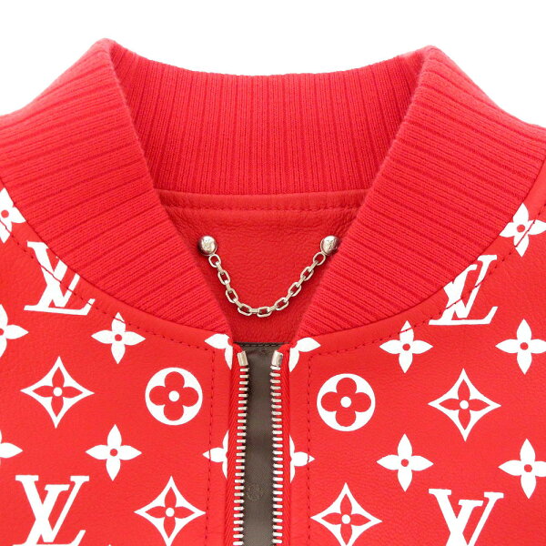 未使用 ルイヴィトン シュプリーム コラボ LV Leather Baseball Jacket レザー ボンバー ジャケット 赤 サイズ46 17AW メンズ 0118 【中古】LOUIS VUITTON SUPREME
