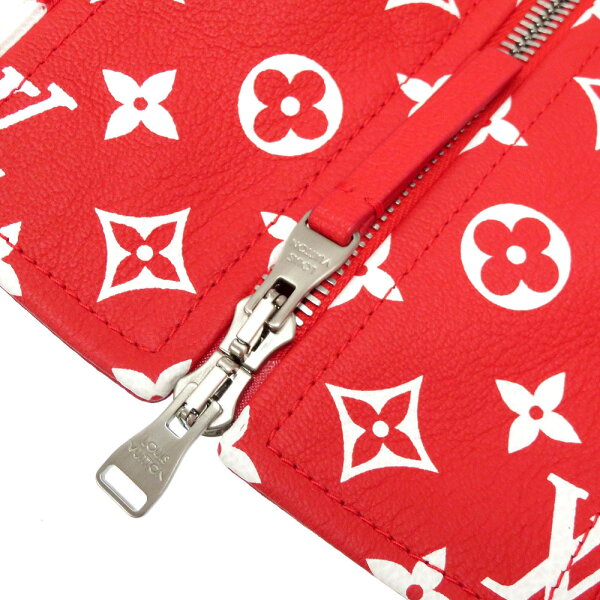 未使用 ルイヴィトン シュプリーム コラボ LV Leather Baseball Jacket レザー ボンバー ジャケット 赤 サイズ46 17AW メンズ 0118 【中古】LOUIS VUITTON SUPREME