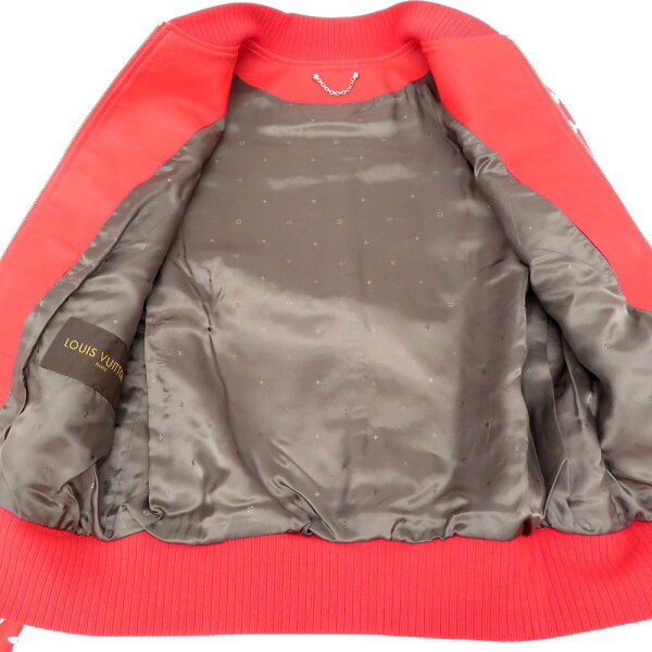 未使用 ルイヴィトン シュプリーム コラボ LV Leather Baseball Jacket レザー ボンバー ジャケット 赤 サイズ46 17AW メンズ 0118 【中古】LOUIS VUITTON SUPREME