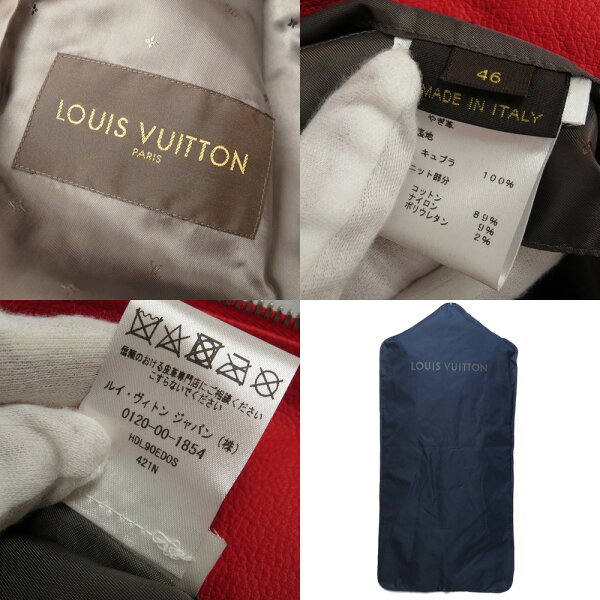 未使用 ルイヴィトン シュプリーム コラボ LV Leather Baseball Jacket レザー ボンバー ジャケット 赤 サイズ46 17AW メンズ 0118 【中古】LOUIS VUITTON SUPREME