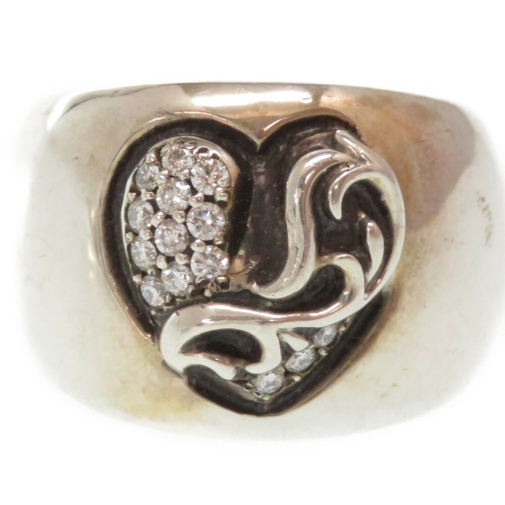 美品 クロムハーツ 純正ダイヤ ハートインバンド リング シルバー925 パヴェダイヤ 指輪 7号 ダイヤモンド 0211【中古】 CHROME HEARTS