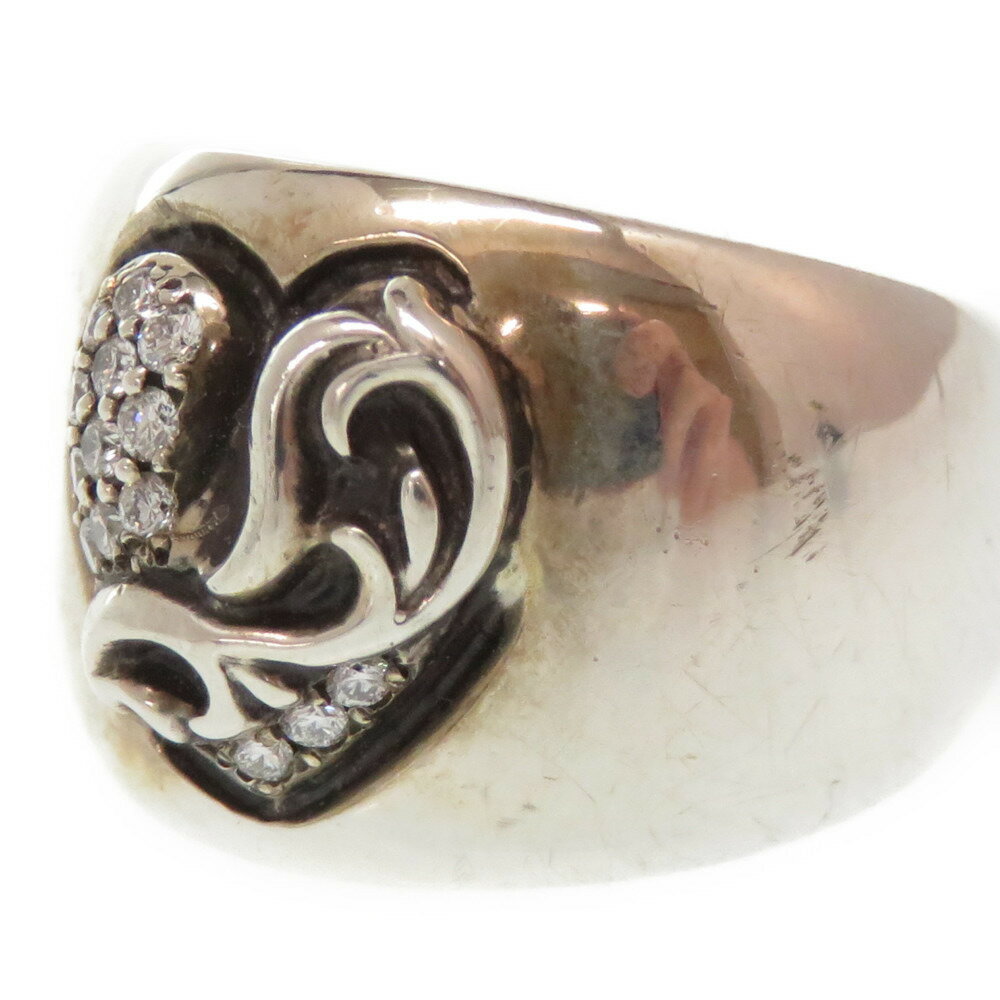 美品 クロムハーツ 純正ダイヤ ハートインバンド リング シルバー925 パヴェダイヤ 指輪 7号 ダイヤモンド 0211【中古】 CHROME HEARTS