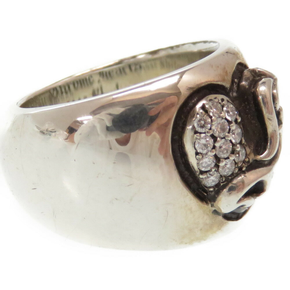 美品 クロムハーツ 純正ダイヤ ハートインバンド リング シルバー925 パヴェダイヤ 指輪 7号 ダイヤモンド 0211【中古】 CHROME HEARTS