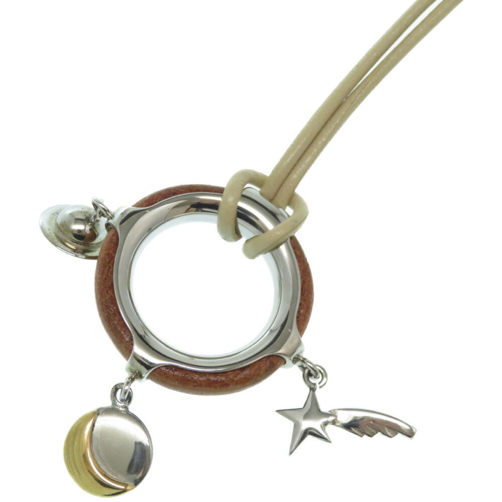 美品 エルメス ネックレス レザー/メタル シルバー 星/月 0154【中古】HERMES アクセサリー