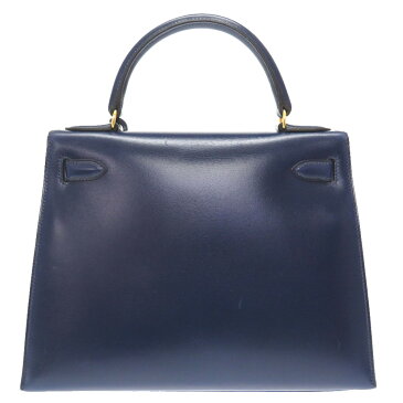 美品 エルメス ケリー28 外縫い ボックスカーフ ブルーロイ ゴールド金具 〇Y刻印 ハンドバッグ バッグ 青 0037 【中古】 HERMES