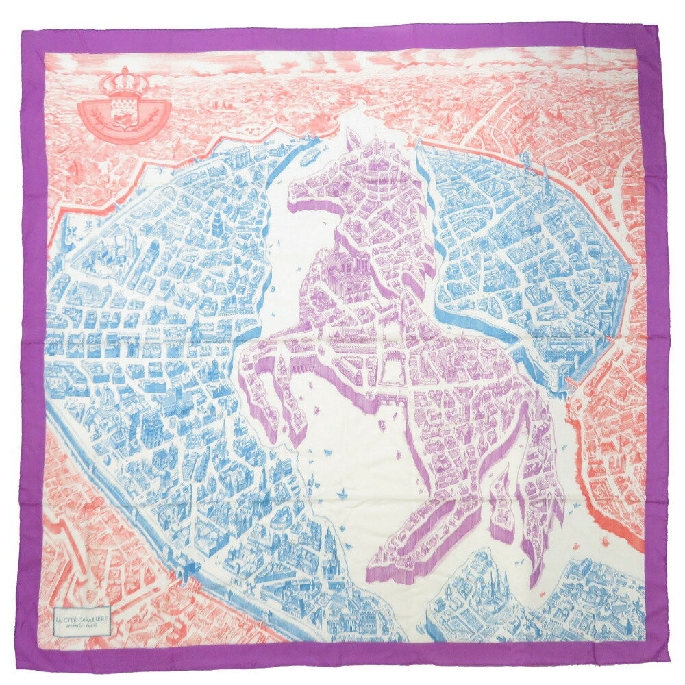 エルメス カレ140 La Cite Cavaliere シテ カヴァリエール カシミヤ シルク パープル ストール 紫 0367 【中古】 HERMESのサムネイル